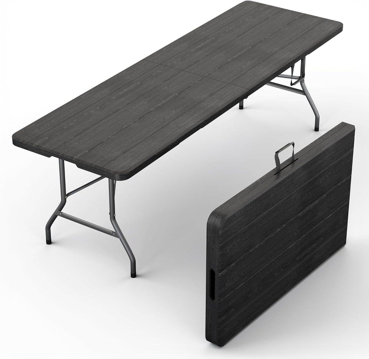 Our Modern Space 8 Feet Foldable Table with Built in Handle & Steel Legs | 8 FT Heavy Duty Portable | Perfect for Party, Dining, Wedding, Events, Picnic Indoor, Outdoor, Camping, Temporary - 8 Foot
