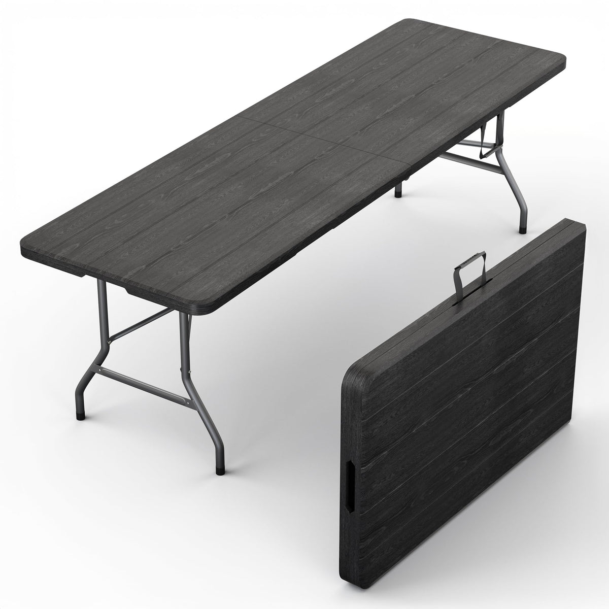 Our Modern Space 8 Feet Foldable Table with Built in Handle & Steel Legs | 8 FT Heavy Duty Portable | Perfect for Party, Dining, Wedding, Events, Picnic Indoor, Outdoor, Camping, Temporary - 8 Foot