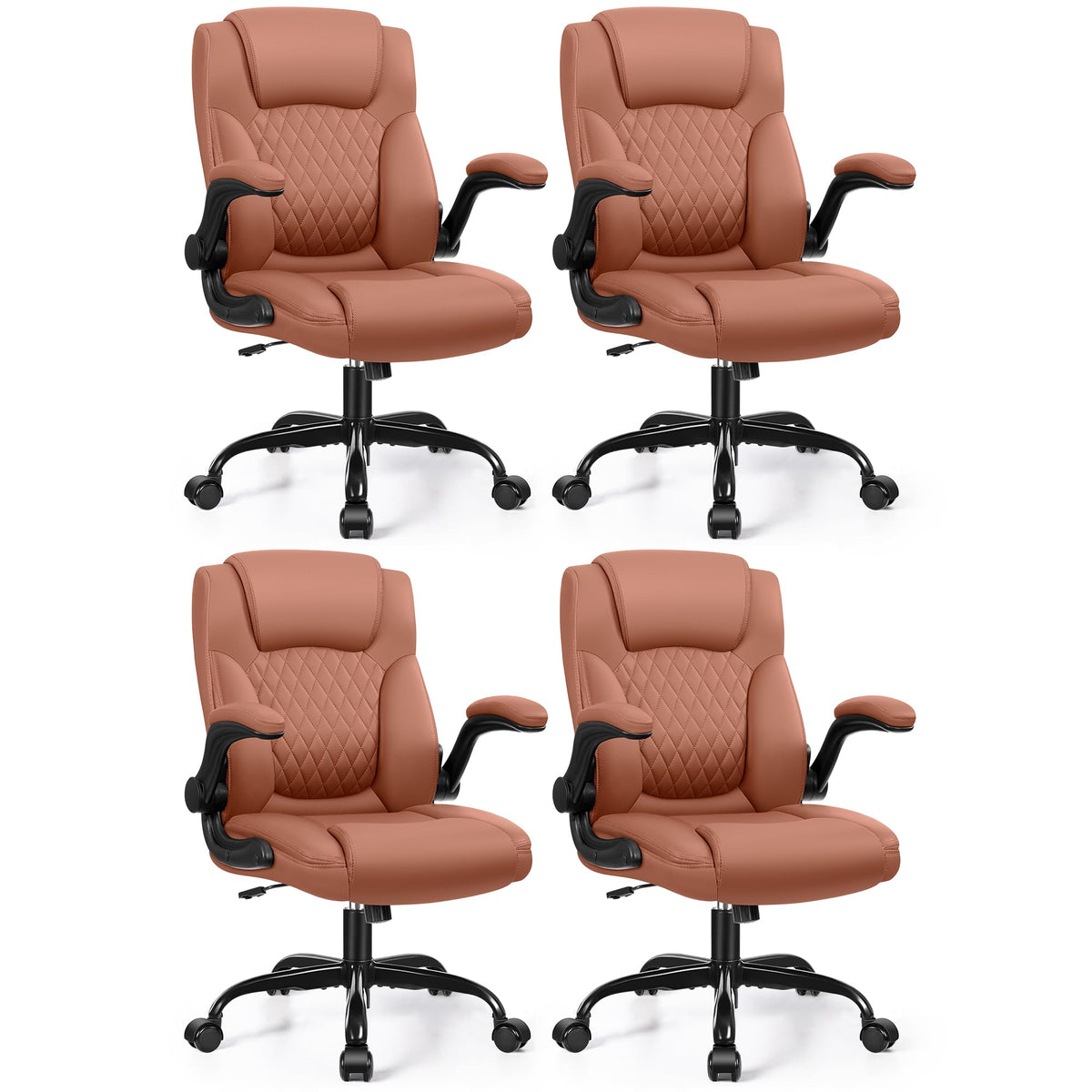 Leather Office Chair, PU Home Computer Desk Chairs with Ergonomic Back Support, 360°Swivel Free，Small Gaming Chair with Wheels and Adjustable Armrests, for Short People Use