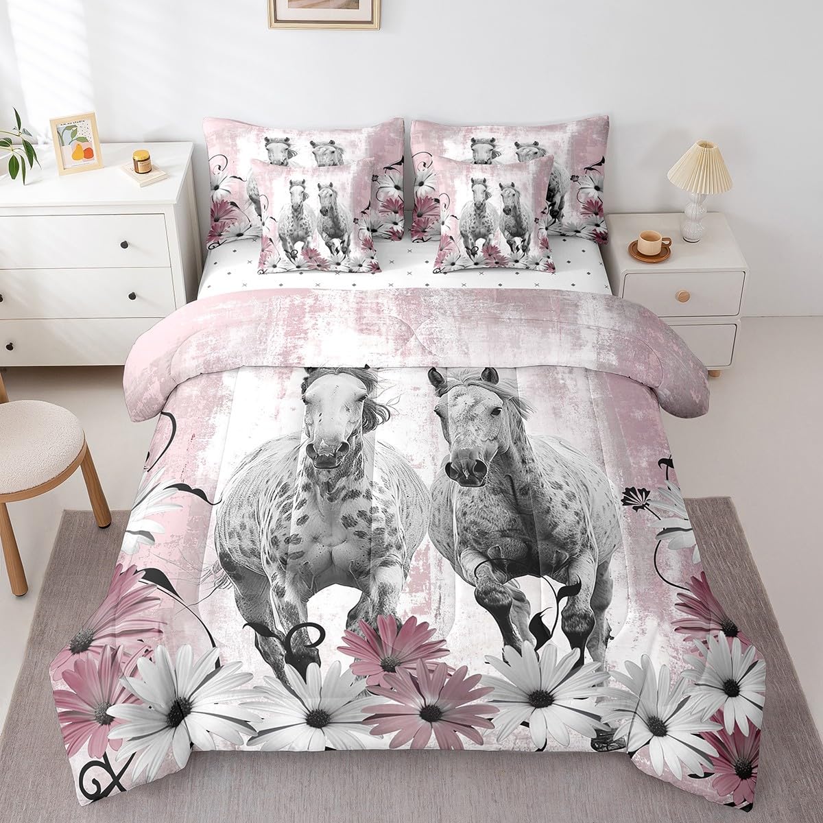 Erosebridal Brown Cow Print King Comforter Set 7 Piece, Simulated Black Cowhide Western Farmhouse Bedding Sets with Sheets, Rustic Highland Cow Skin Bed in a Bag with Fitted Flat Sheet, Pillowcases