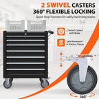 7-Drawer Rolling Tool Chest, Tool Box with 4 Wheels and Drawers, High Capacity Detachable Mobile Tool Storage Cabinet for Garage, Workshop, Mechanics and Repair Room (Black)