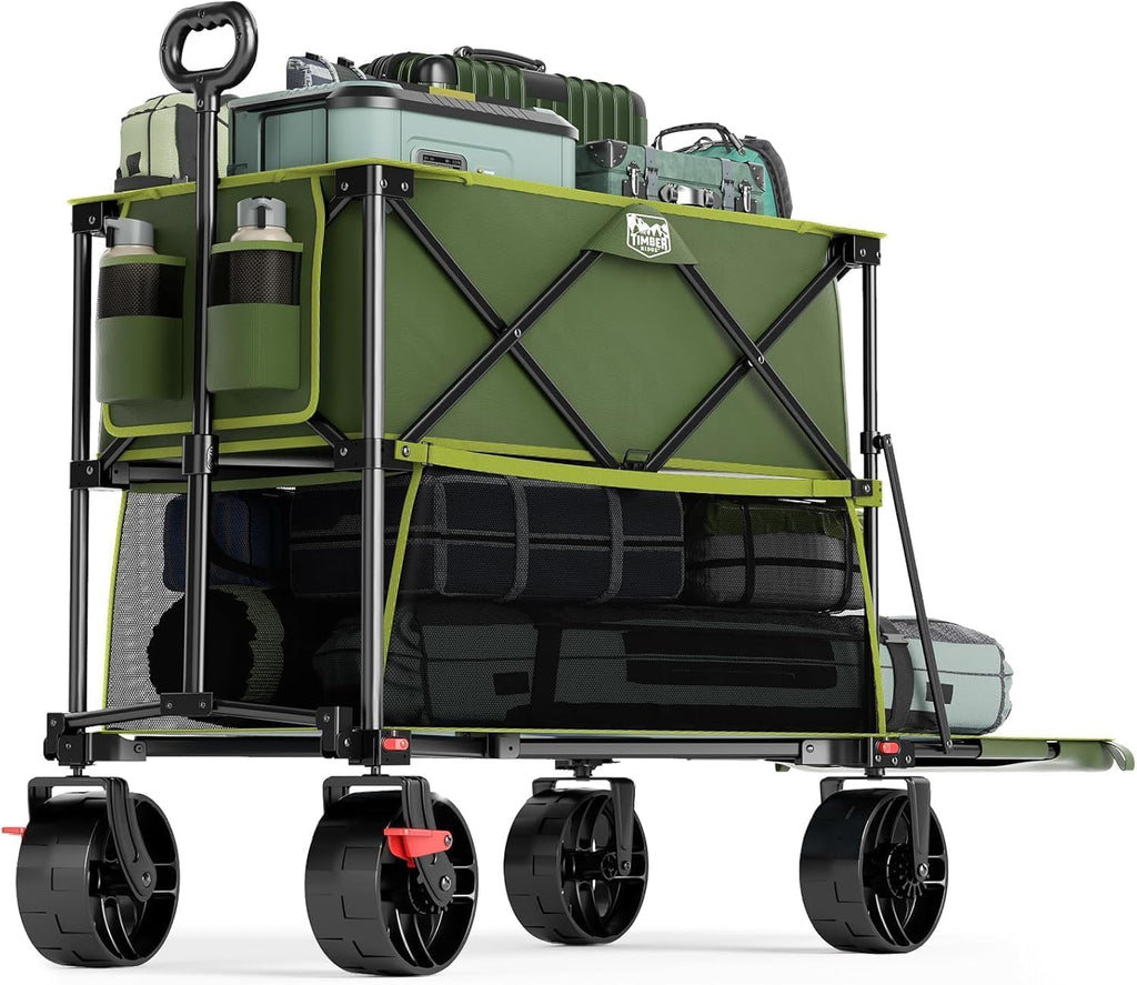 TIMBER RIDGE 400L Folding Double Decker Wagon with Brakes, 54" Extra Long