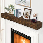 G GOOD GAIN 60'' Fireplace Mantel, 5'' Pine Wood Floating Shelf, DarkWalnut