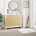 IDEALHOUSE FoldingTable, Drop Leaf Dining Table with 6 Wheels and 2-Layer Storage Shelf, Space Saving Table for Small Spaces (Natural Wood, 50.1" D x 31.4" W x 29.5" H)
