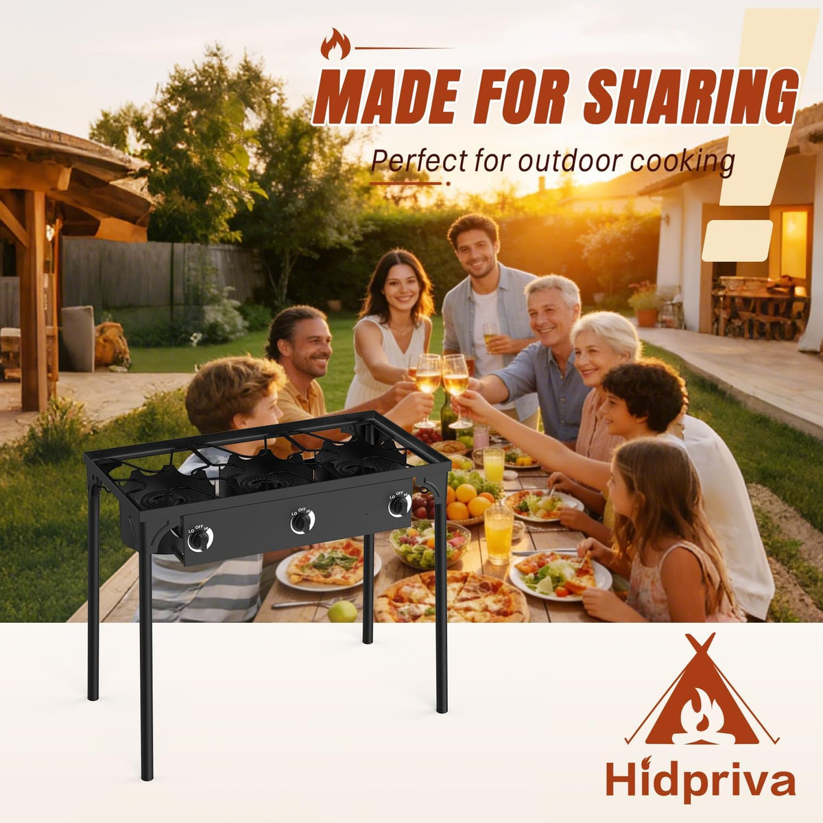 3 Burner Propane Gas Stove with Dustproof Cover