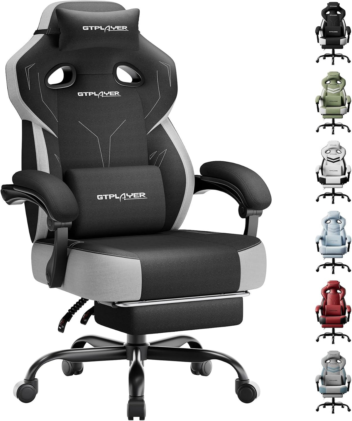 GTPLAYER Big & Tall Gaming Chair, Wide Seat with Footrest, Charcoal