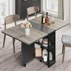IDEALHOUSE FoldingTable, Drop Leaf Dining Table with 6 Wheels and 2-Layer Storage Shelf, Space Saving Table for Small Spaces (Natural Wood, 50.1" D x 31.4" W x 29.5" H)