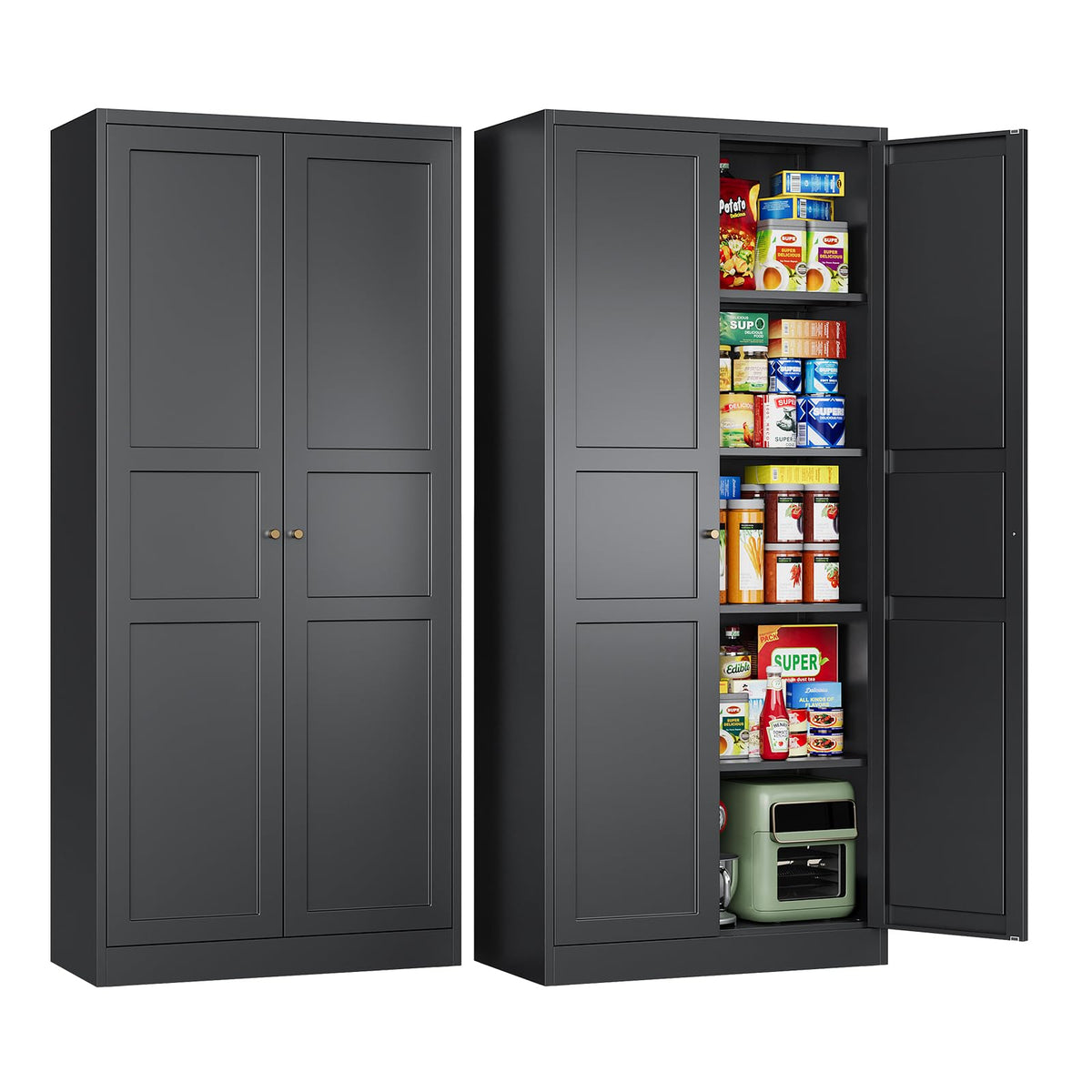 Letaya Black Storage Cabinet with Adjustable Shelves-Metal Home Kitchen Pantry Cabinets with Doors,Organization Locker for Cupboard/Bedroom/Dining/Living/Bathroom/Office/Garage Room