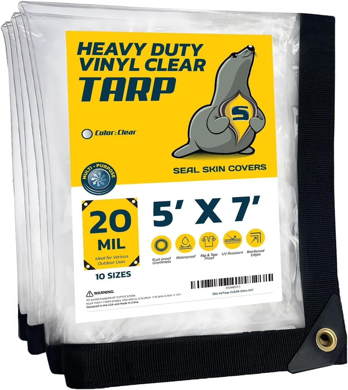 Seal Skin Covers Waterproof Clear Tarp 10x20 FT, 20 Mil 18 OZ 560 GSM Heavy Duty Transparent Vinyl Tarpaulin with Grommets