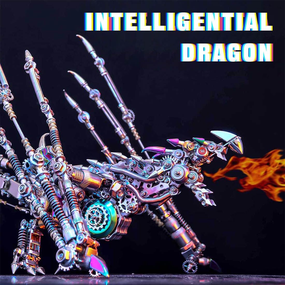 3D Metal Puzzle Dragon Model Kit, 1390PCS DIY Assemble Steampunk Mechanical Intelligential Dragon with Glowing Spine, Creative Handcrafted Metal Art Craft Desktop Display & Decoration for Adults