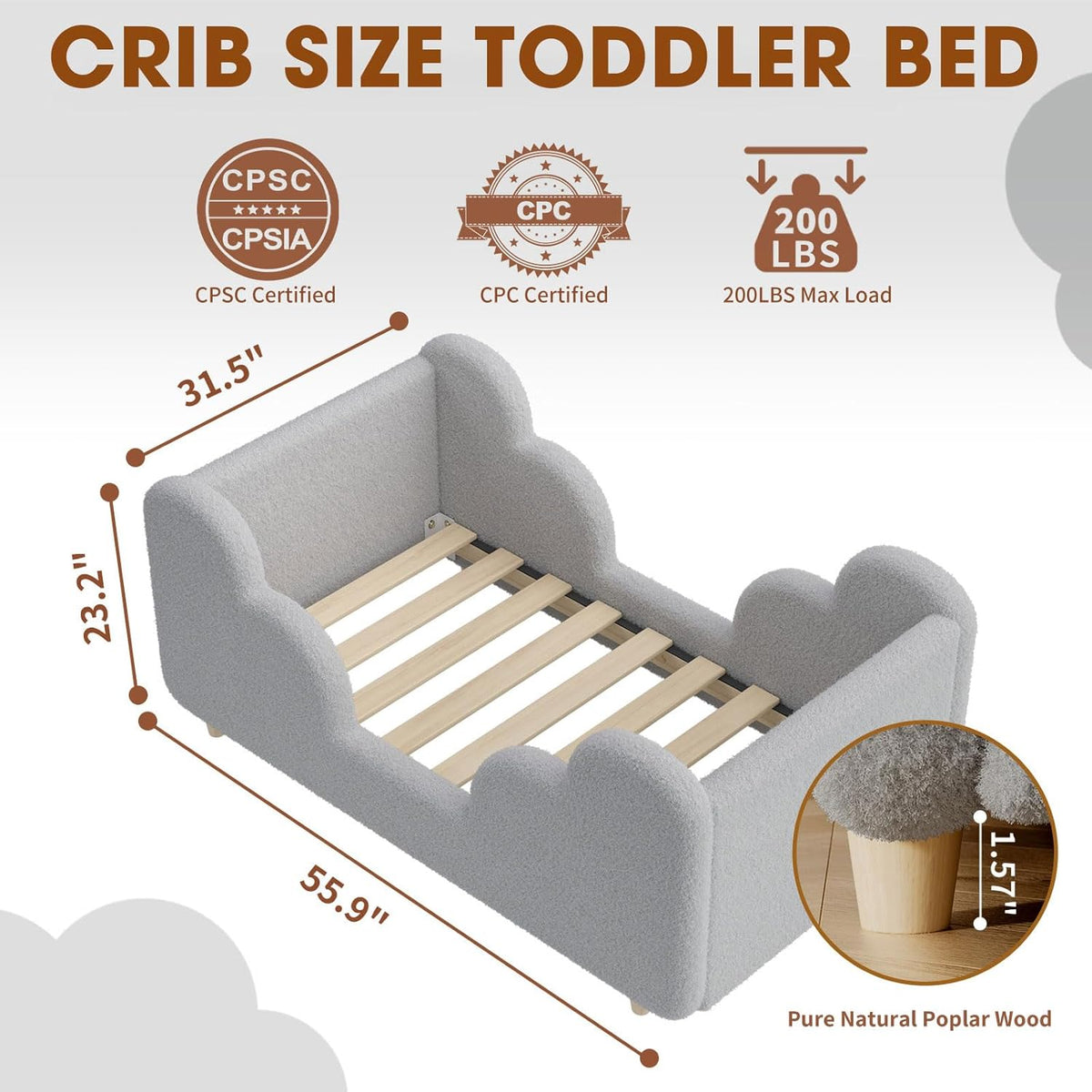 DoCred Toddler Bed, Upholstered Toddler Bed for Girls&Boys