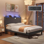 Gizoon Queen Bed Frame with Wingback Headboard, Upholstered Platform Bed