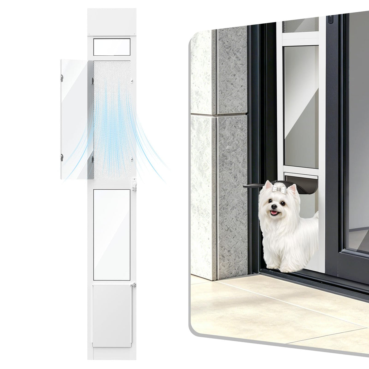 Dog Door for Sliding Glass Door with Screen Design for Medium Dogs