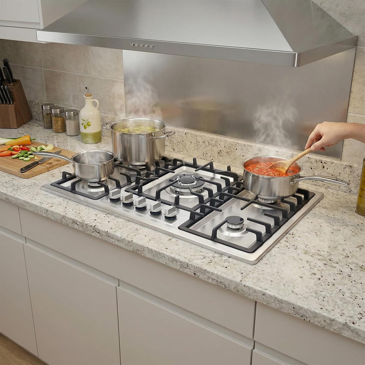 5 Burner Gas Cooktop, Stainless Steel Natural Gas Stove with Safety Device