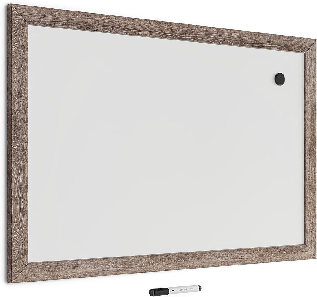 U Brands Dry Erase White Board, 24" x 36", Magnetic, Rustic Wood Frame