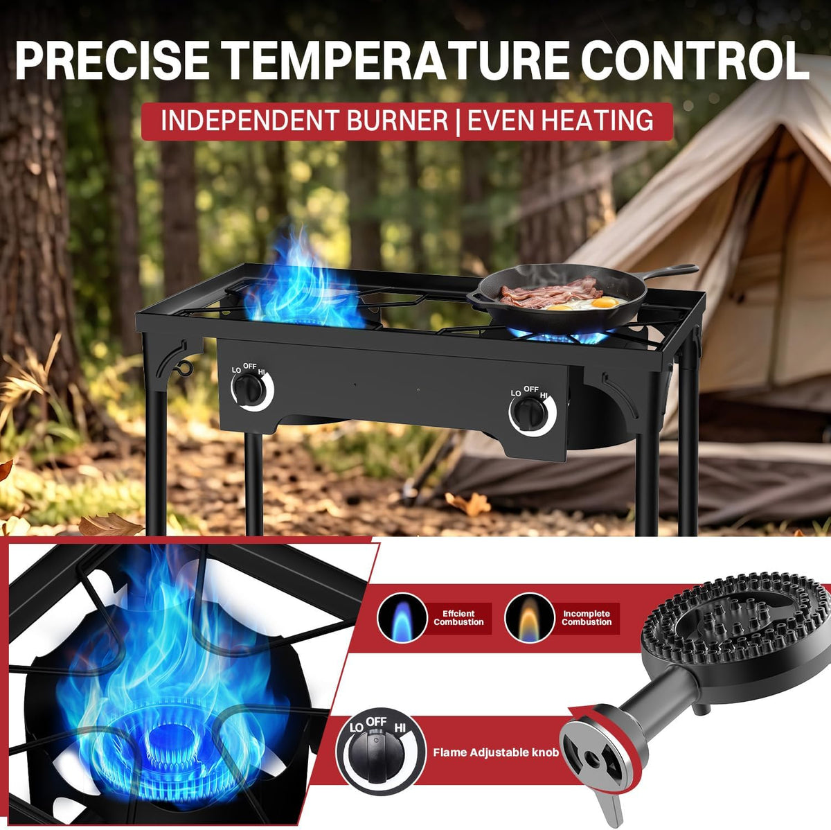 2 Burner Propane Camp Stove | 150,000 BTU | High Pressure Gas Burners