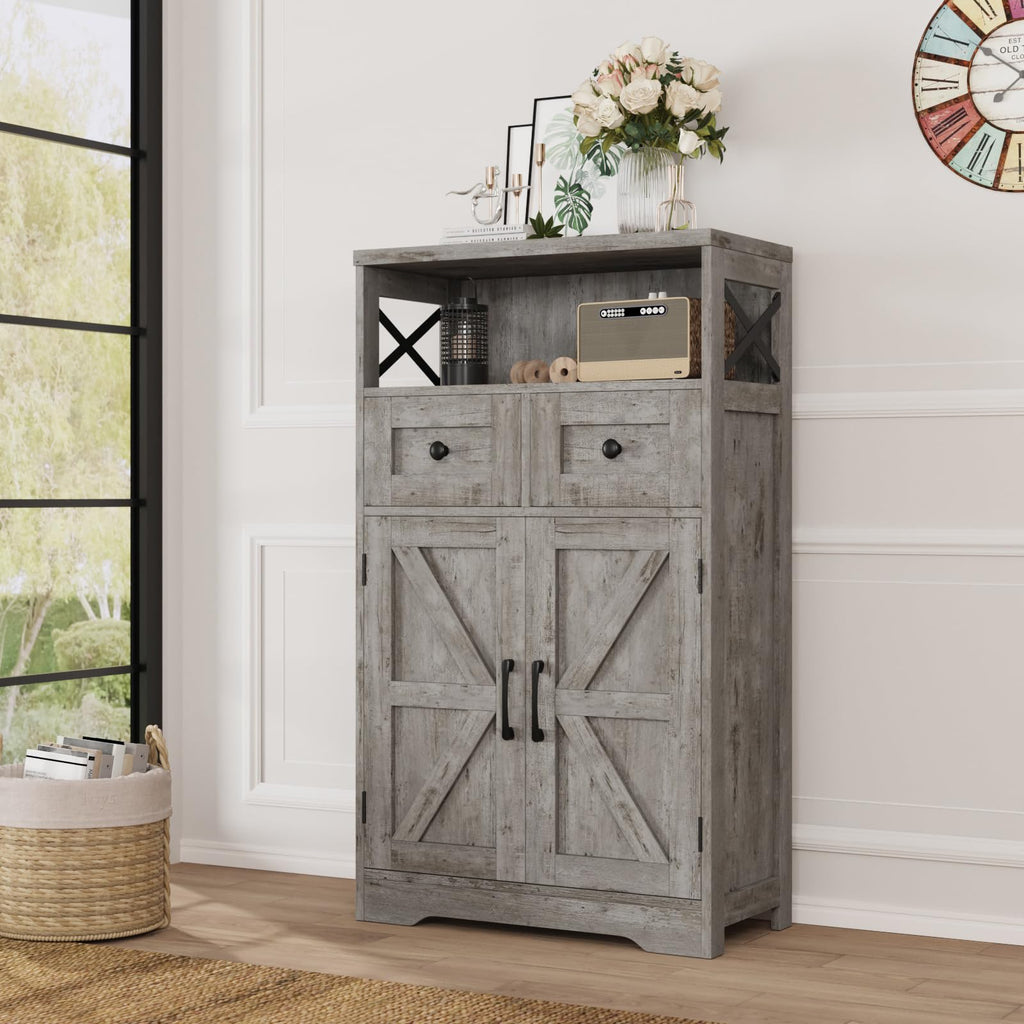 Farmhouse Storage Cabinet with Drawers, Small Kitchen Pantry Cabinet, White