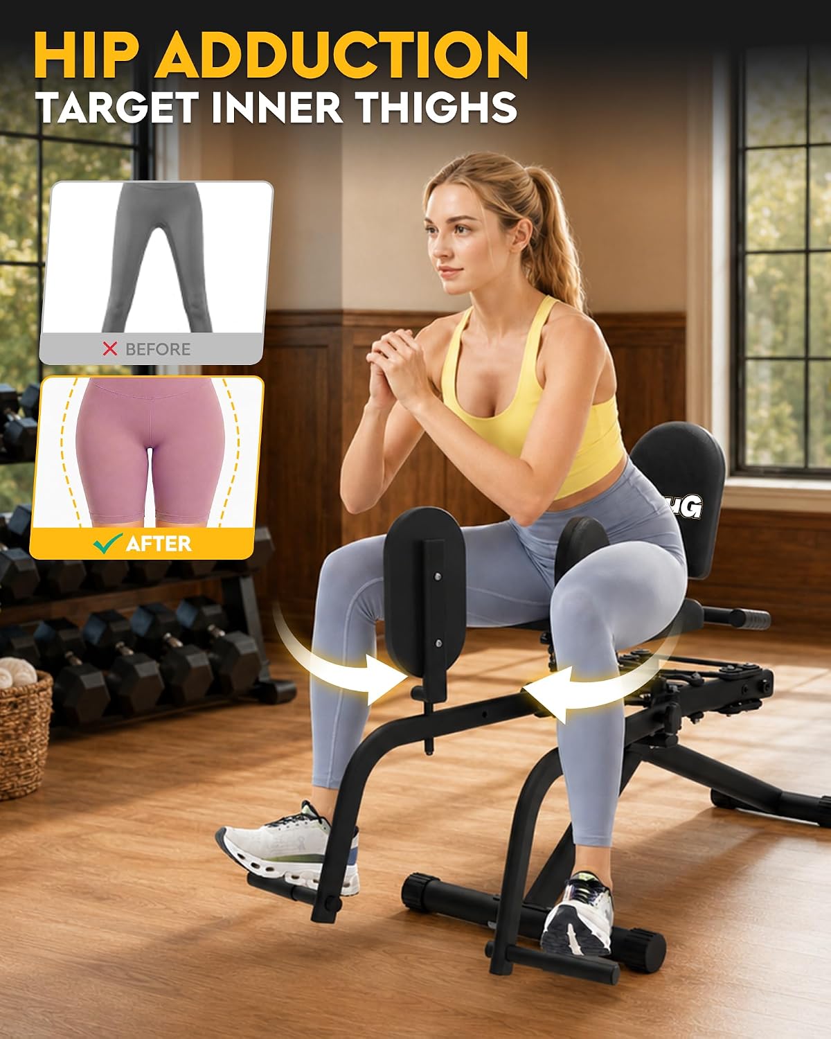 GuuG Hip Abductor Adductor Machine: Booty Builder with 2 Resistance Bands 2 in 1 Adduction Abduction Machine Inner and Outer Thigh and Glute Workout Equipment