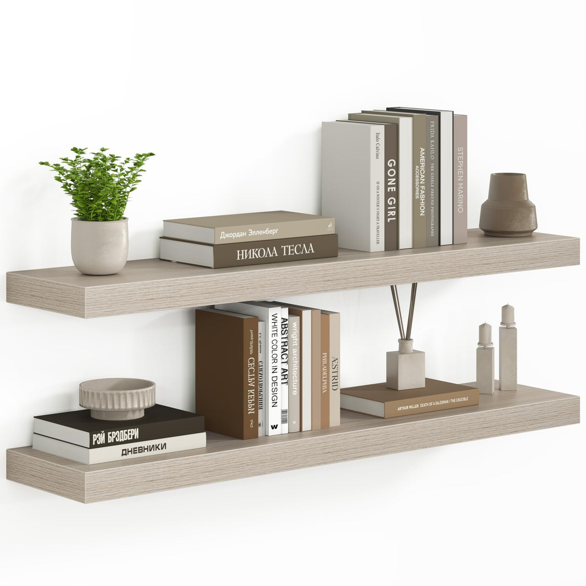 Fun Memories Floating Shelves - 2 Pack 12 Inch Rustic Wooden Wall Shelves - Extra Deeper & Thicker Wall Mounted Storage Shelf for Living Room, Kitchen, Farmhouse - 36" W x 12" D x 1.8" H - Brown