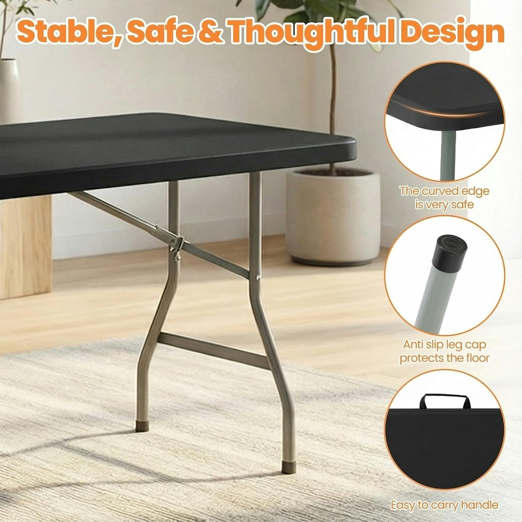 2 Pack Folding Tables 6FT Plastic Utility Foldable Tables, Black
