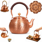 Handmade Copper Stovetop Teapot Kettle, Solid Copper Tea Kettle with Vintage Hammer Design, Thickened Household Boiling Teapot for Induction, Electric, Easy to Clean (A*1200ML)