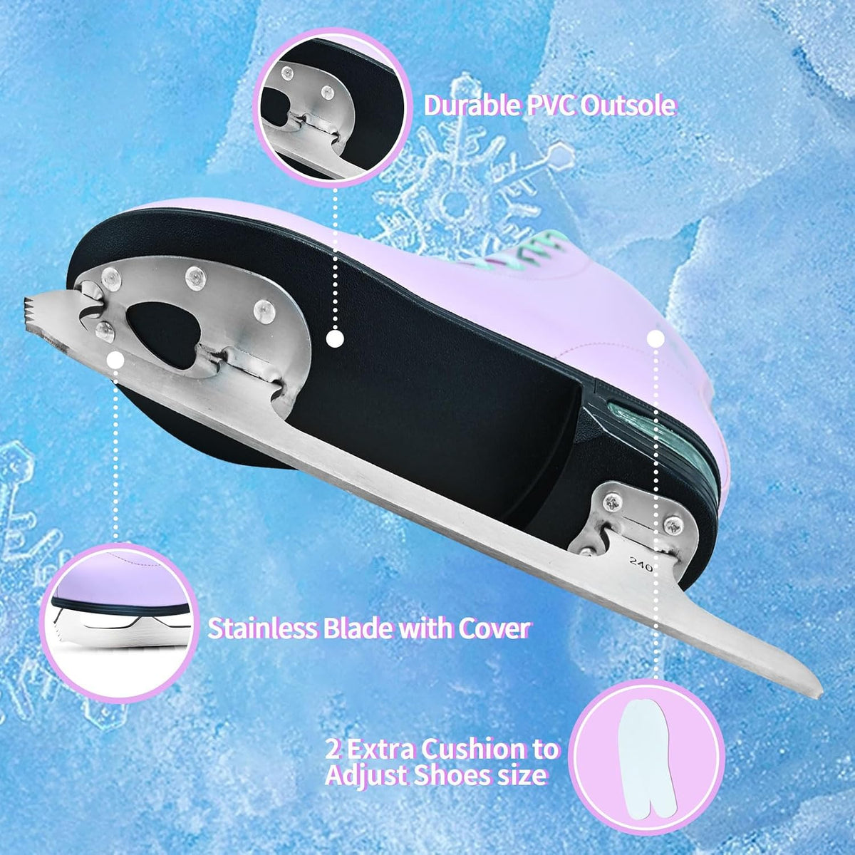 Ice Skates for Women, Adult Figure Skates with Air Cushion, Classic White Figure Skating Shoes Size 5 6 7 8 8.5 9 10 10.5 with Velvety Lining for Indoor& Outdoor