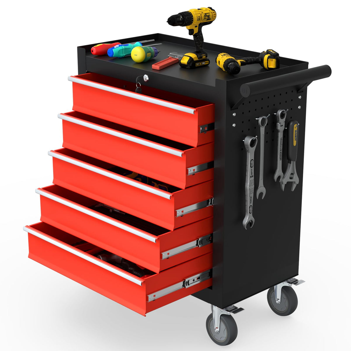 7-Drawer Rolling Tool Chest, Tool Box with 4 Wheels and Drawers, High Capacity Detachable Mobile Tool Storage Cabinet for Garage, Workshop, Mechanics and Repair Room (Black)
