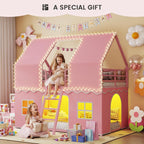 BTHFST Girls Bunk Bed Twin Over Twin, House Loft Bed with LED Lights