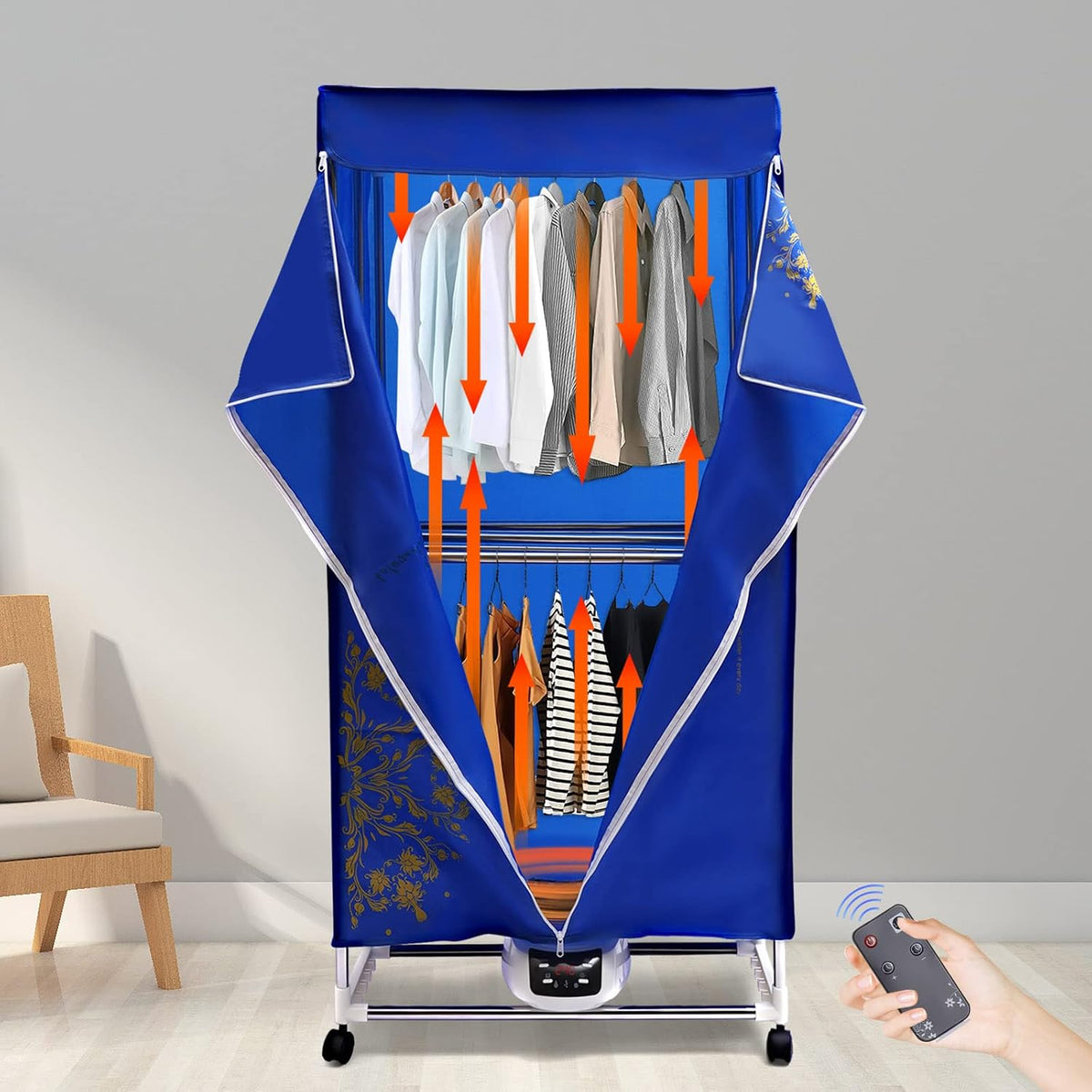 Portable Clothes Dryer, 59Inch-2 Tier Foldable Clothes Dryers Rack, 1500W-110V Portable Clothes Dryer, Heating Electric Dryer, Low Noise, Waterproof Cover for Apartment, Indoor, Travel, RV