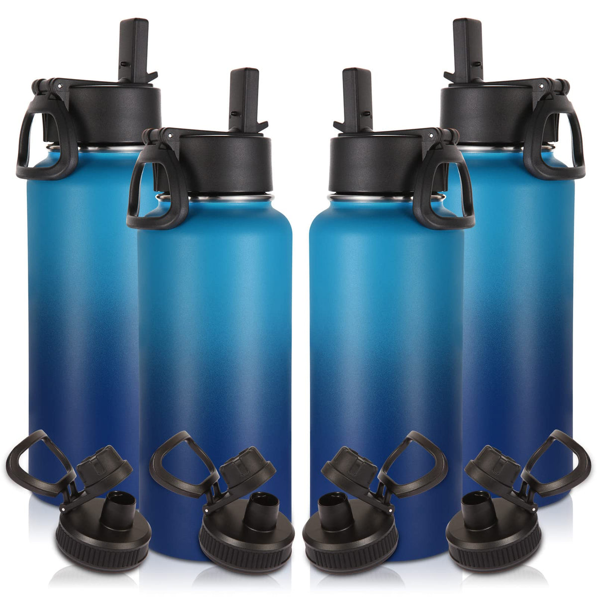 Volhoply 32oz Insulated Water Bottle with Straw Lid, Black, 8-Pack