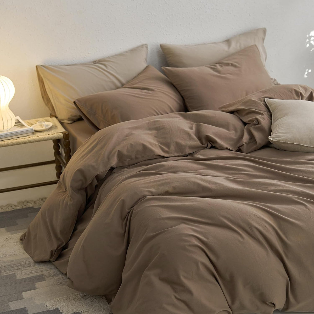 MooMee Upgraded Softer Duvet Cover Set 100% Washed Cotton Twill King