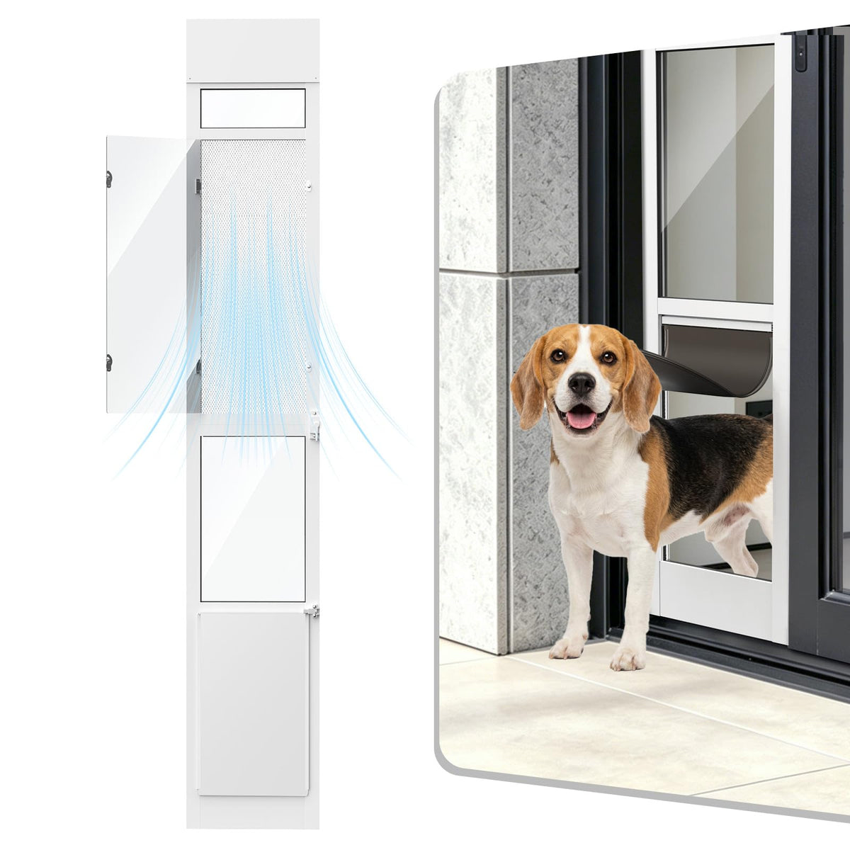 Dog Door for Sliding Glass Door with Screen Design for Medium Dogs