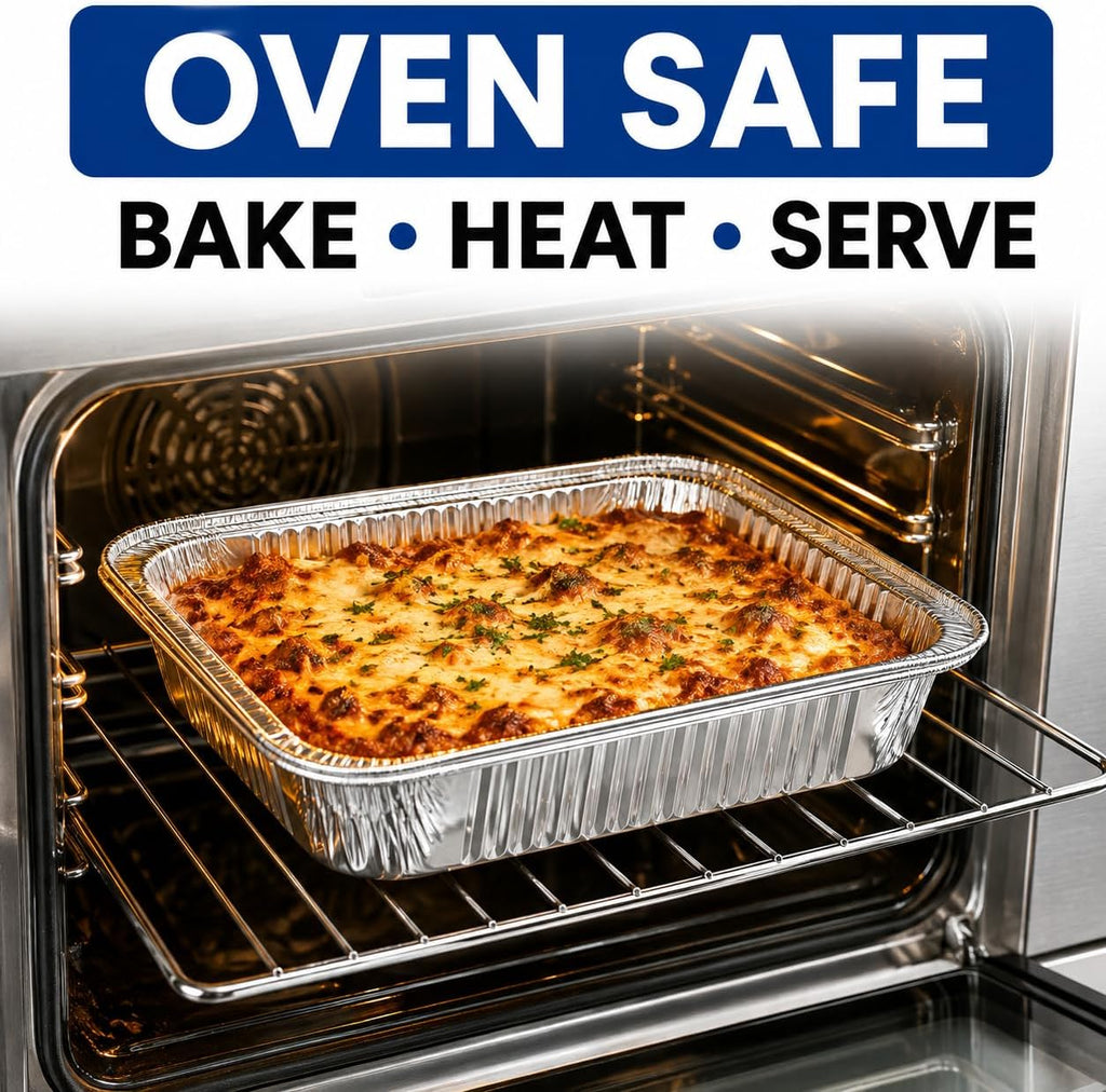 Half Size Deep Aluminum Pans, 13 x 10.5 x 2.5 In (100, With Lids)