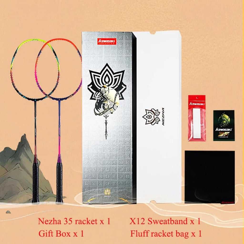 Kawasaki Professional Badminton Racket 35lbs High Tension 5U Ultra-Light 40T High Modulus Graphite Attack Type Lightweight Racket NEZHA 35