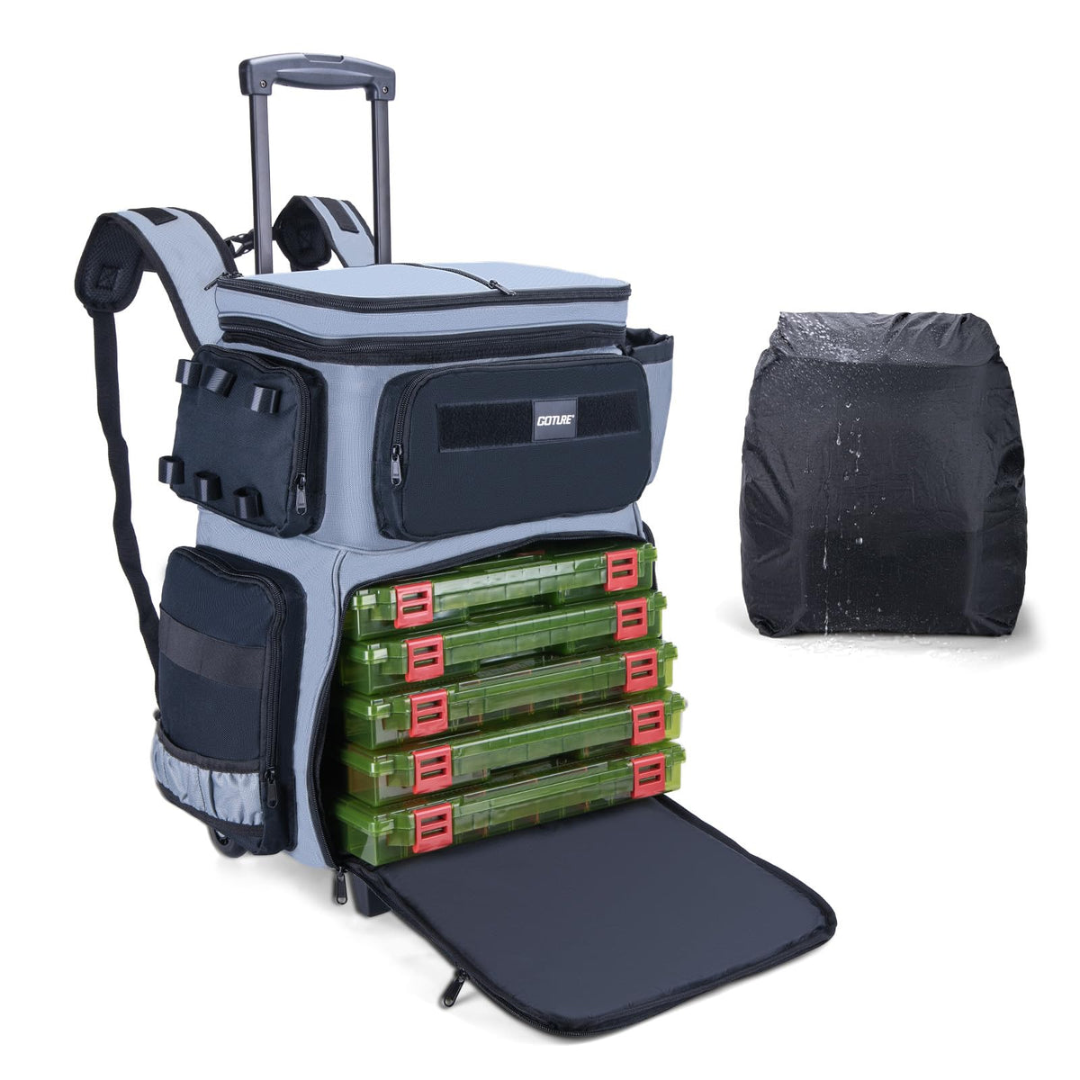 Goture 66L Rolling Tackle Box w/Cooler, Khaki Large Fishing Bag w/Wheels