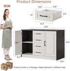 ONBRILL Kitchen Island with 2 Storage Cabinets & 4 Drawers, White+Black