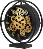 muyika Industrial Gear Table Clock, Black Metal Steampunk Desk Clock