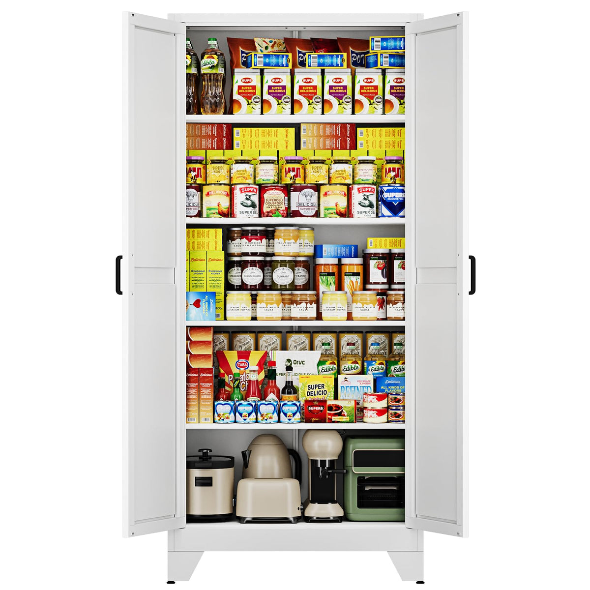 Letaya Black Storage Cabinet with Adjustable Shelves-Metal Home Kitchen Pantry Cabinets with Doors,Organization Locker for Cupboard/Bedroom/Dining/Living/Bathroom/Office/Garage Room