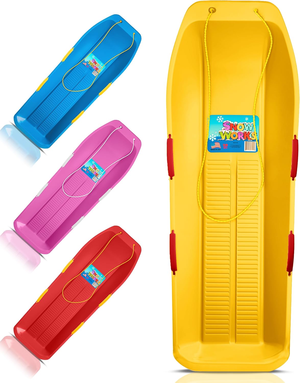 47.5" Toboggan Lifetime Sled: Durable High-Density Plastic Sleds for Adults, Kids, and Teens 2 Person Snow Sleds for Kids and Adults W/Handles and Pull Rope