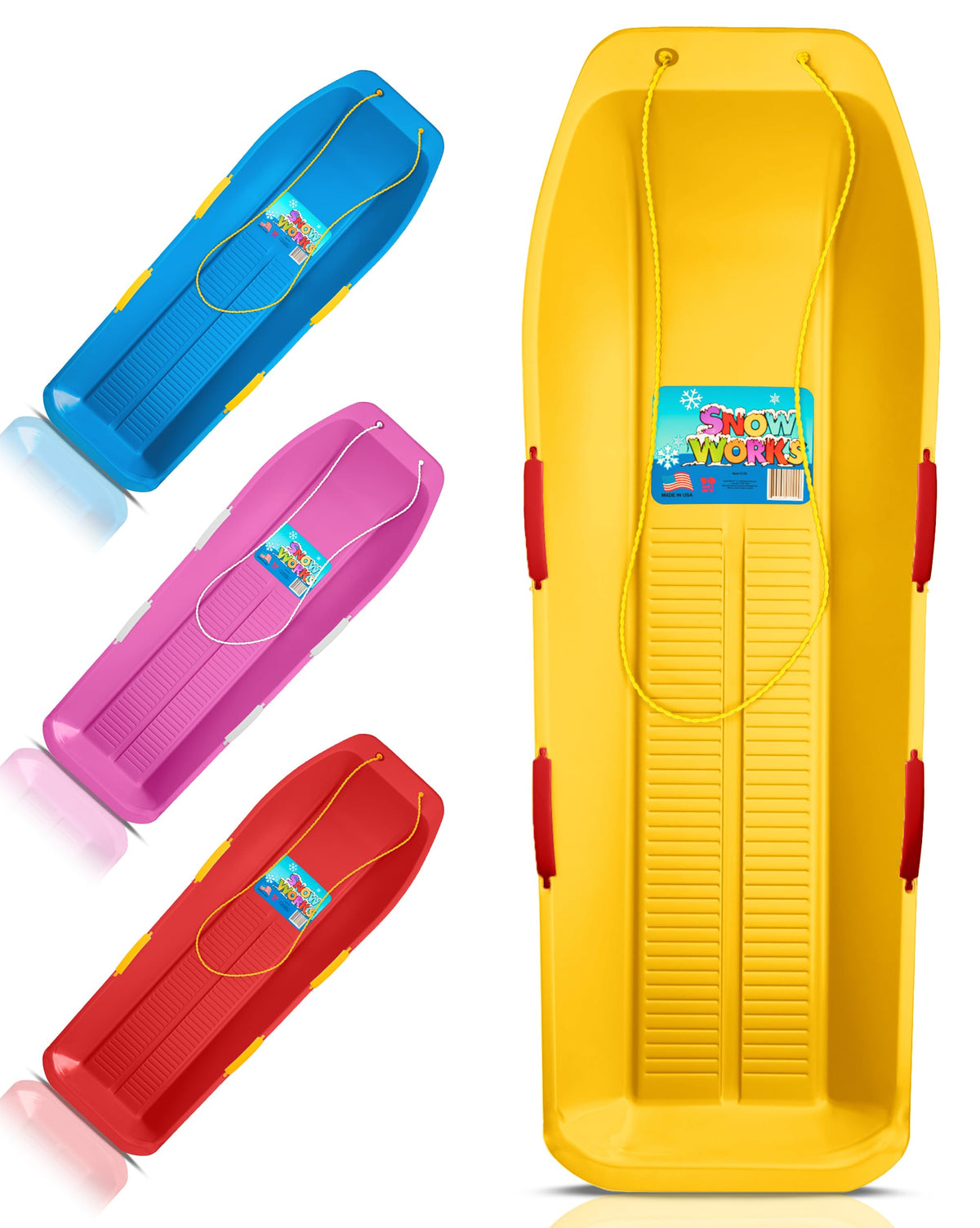 47.5" Toboggan Lifetime Sled: Durable High-Density Plastic Sleds for Adults, Kids, and Teens 2 Person Snow Sleds for Kids and Adults W/Handles and Pull Rope
