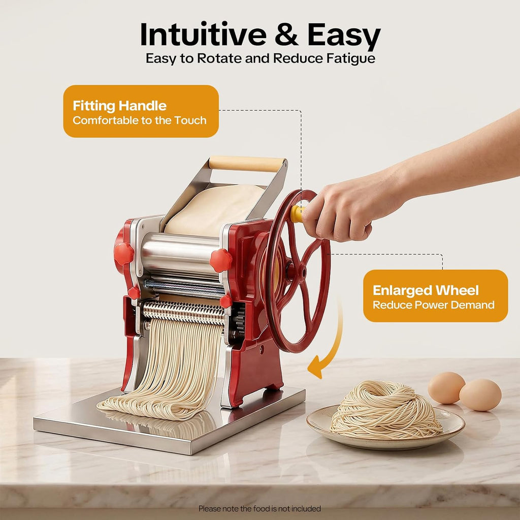 Manual Pasta Maker Machine,Stainless Steel Roller Pasta Maker with 0.5-5mm Adjustable Thickness,Noodle Cutter Perfect for Dumpling Wonton Wrappers Noodles