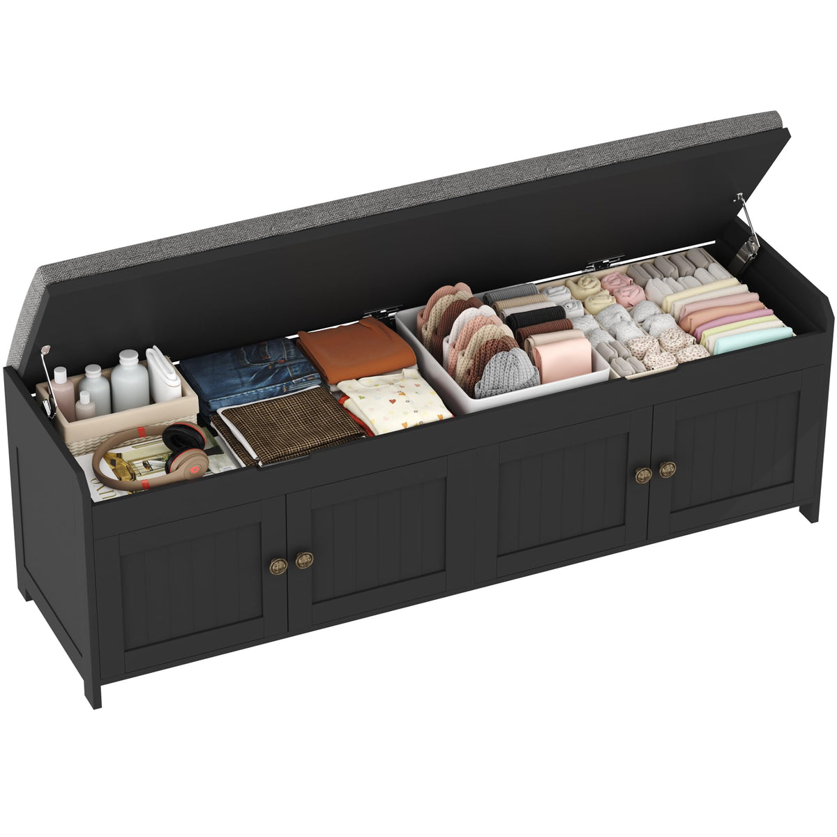 HOMEFORT 54.4" Shoe Bench with Lift Top Storage, Entryway Bench with Cushioned Seat, Wooden End of Bed Bench, Shoe Cabinet Bench with Hidden Storage Space, for Bedroom, Hallway,Blue