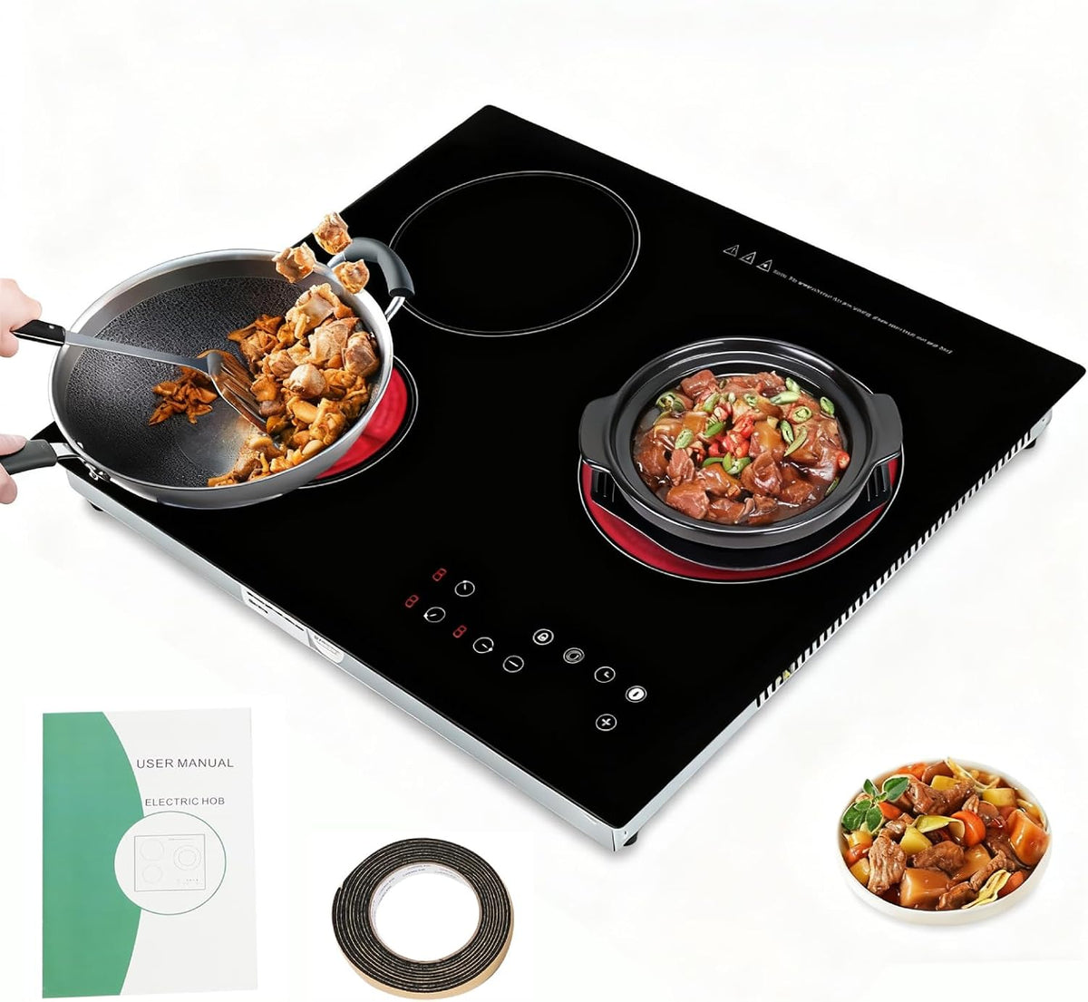 3 Burner Induction Cooktop, 2600W Portable Electric Stove Countertop Built-in, 9 Power Levels & LED Touch Screen, 120min Timer & 1202°F Temp Control, Black Ceramic Cooktop for Kitchen Restaurant