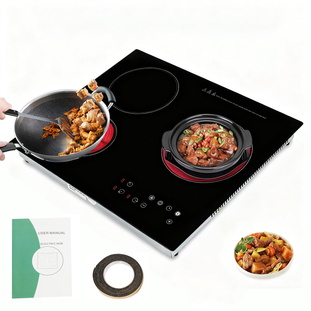 3 Burner Induction Cooktop, 2600W Portable Electric Stove Countertop Built-in, 9 Power Levels & LED Touch Screen, 120min Timer & 1202°F Temp Control, Black Ceramic Cooktop for Kitchen Restaurant
