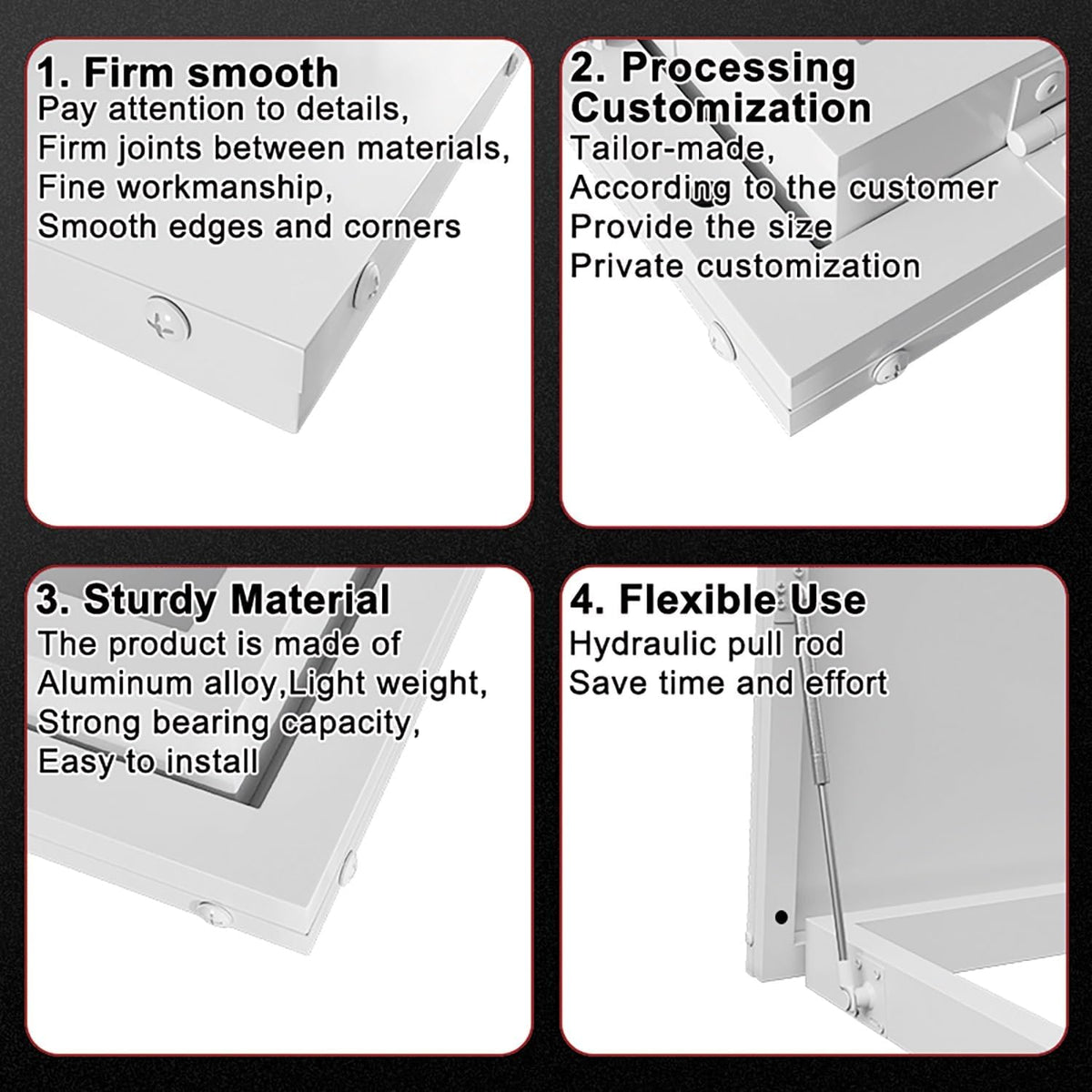 Aluminum Roof Access Hatch Roof Security Door Heavy Duty Commercial Roof Access Hatch Hydraulic Support Rod for Home Industry.(ID21.7x21.7in)