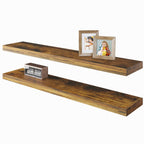 BAMEOS 47in Floating Shelves, Black Wall Mounted Wooden Shelves with Invisible Brackets Set of 2