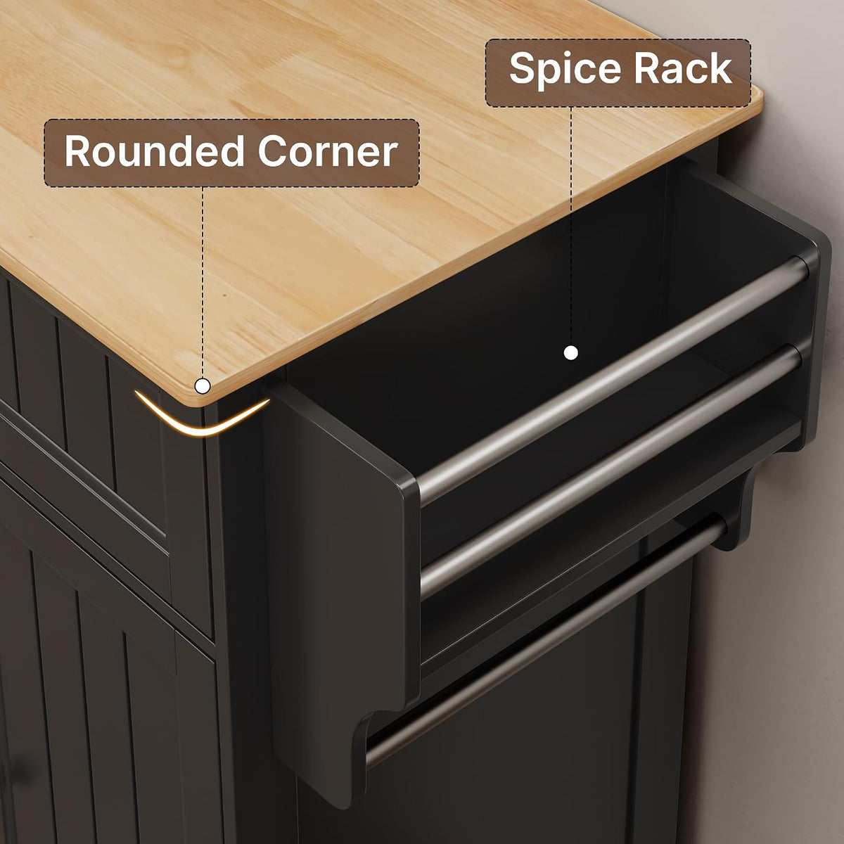 Gizoon 33" W Kitchen Island Cart with Adjustable Shelf, Black