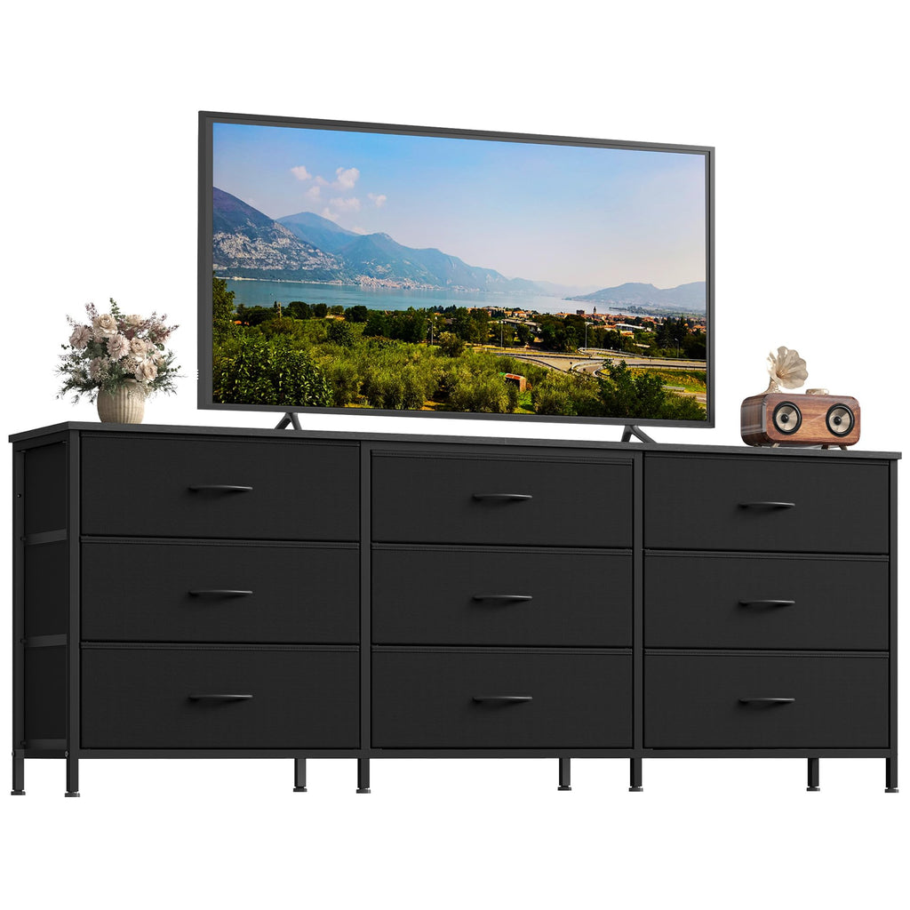 SONGMICS Dresser with 9 Fabric Drawers, TV Stand for TVs Up to 70 Inches