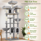 Globlazer Cat Tree Tower for Multiple Adult Cats, 82in, F82, Light Grey
