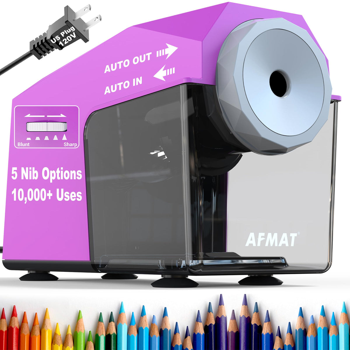 AFMAT PSC4 Electric Pencil Sharpener, Fast & Hands-Free, 10K+ Uses, 5 Nibs, Fully Automatic Pencil Sharpener for Classroom, Heavy Duty Sharpeners for No.2/Jumbo Pencils (φ6.5-10.5mm) US Plug(120V)